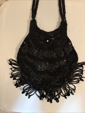 Bijoux Terner Black Beaded Fringe Mini Bag